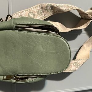 Pink Lily Sage Green Crossbody Bag with Floral Strap
